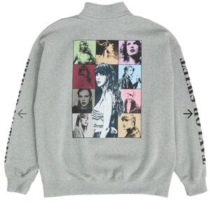 OFFICIAL MERCH TAYLOR SWIFT ERAS TOUR GRAY QUARTER ZIP SWEATSHIRT, MEDIUM